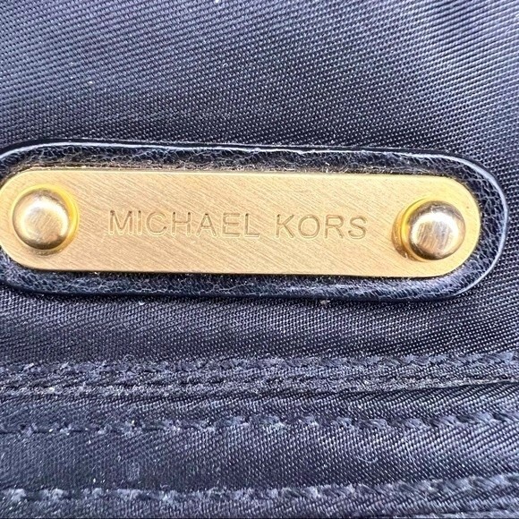 Michael Kors Black Leather & Nylon Shoulder Designer Handbag Purse w/ Dust Bag - Picture 3 of 16